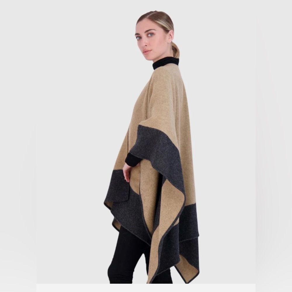 Chic, Ovio, camel and black, reversible, cashmere, shawl, size one size fits all